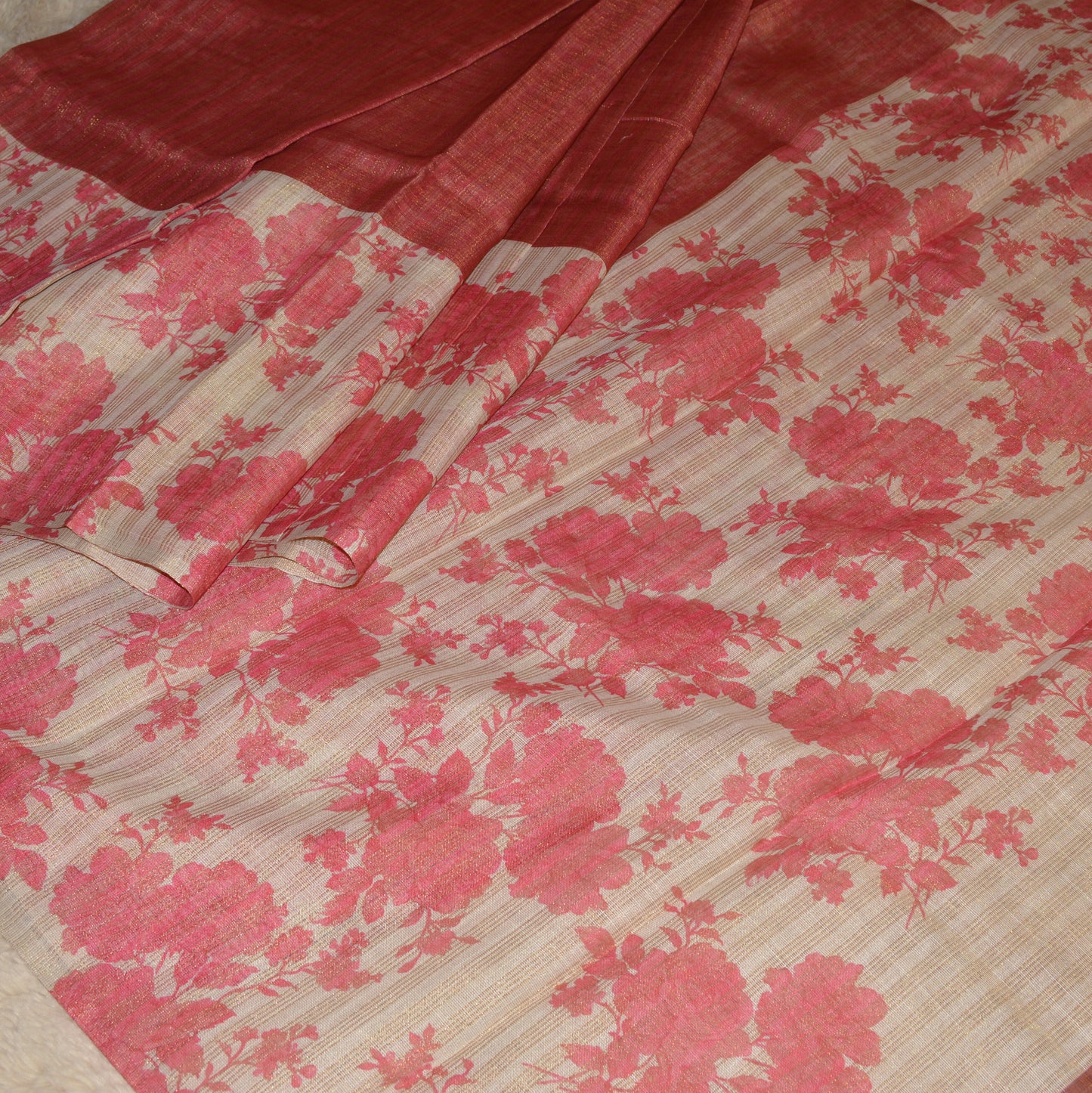 Maroon khadi tissue floral border saree