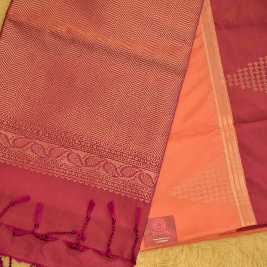 Orange with maroon brown semi silk temple butta saree