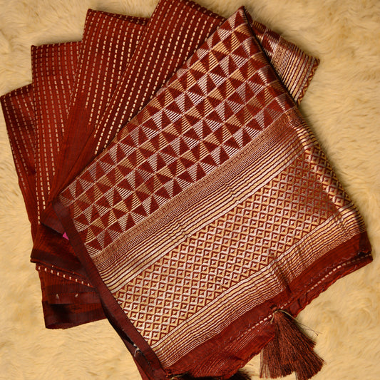 Brown colour semi silk saree