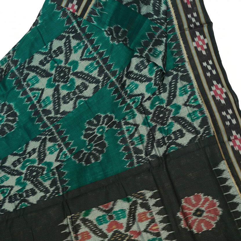 Bottle green manibanbandha Handloom ikkat cotton saree