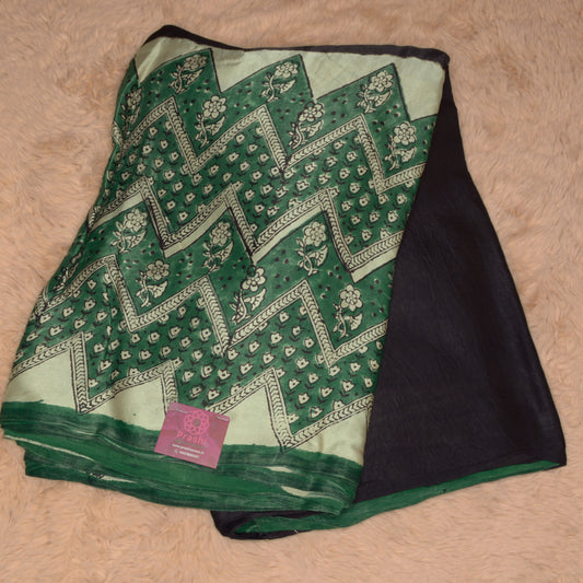 Black ajrakh handblock printed pure Modal silk saree