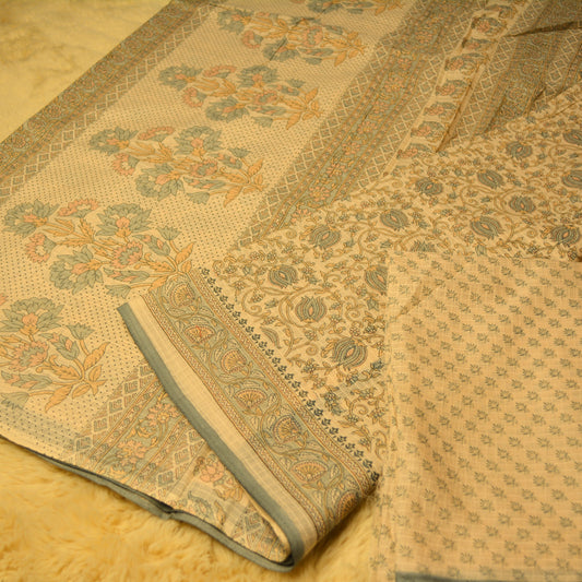 Grey handblack printed cotton saree