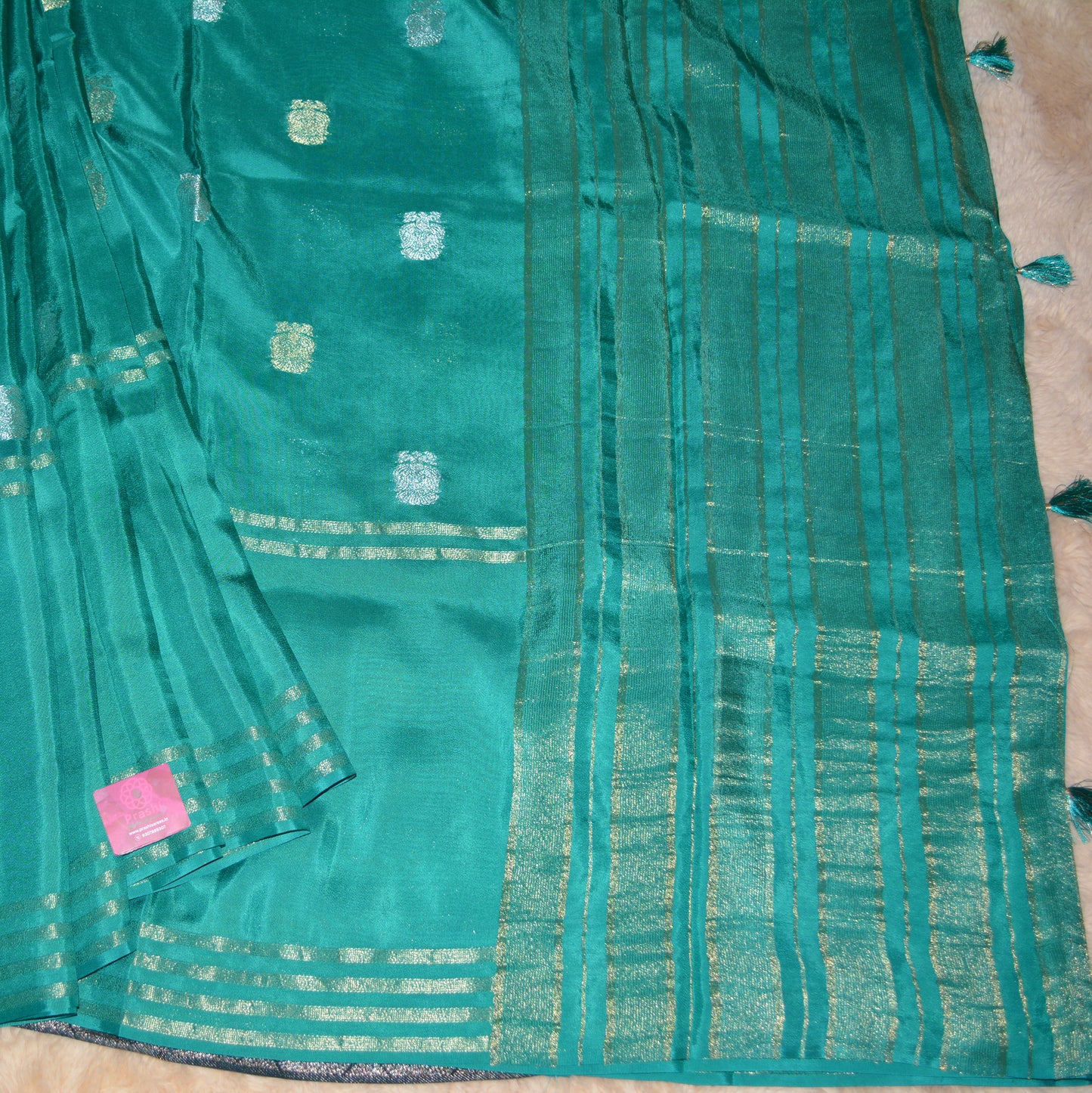 Rama green pure viscose crepe butta saree