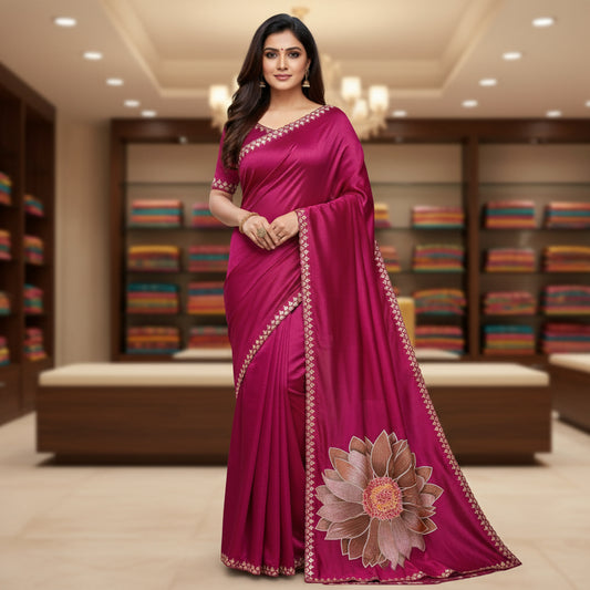 MAGENTA tissue lotus embroidery saree