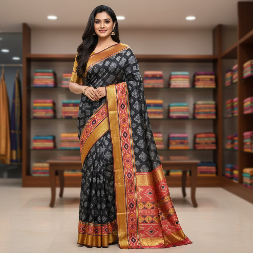 Black with maroon patola saree