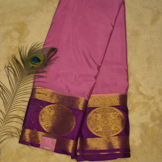 Pink with purple semi mysore crepe bentex butta