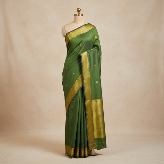 Mehandi green handloom kalyani cotton saree