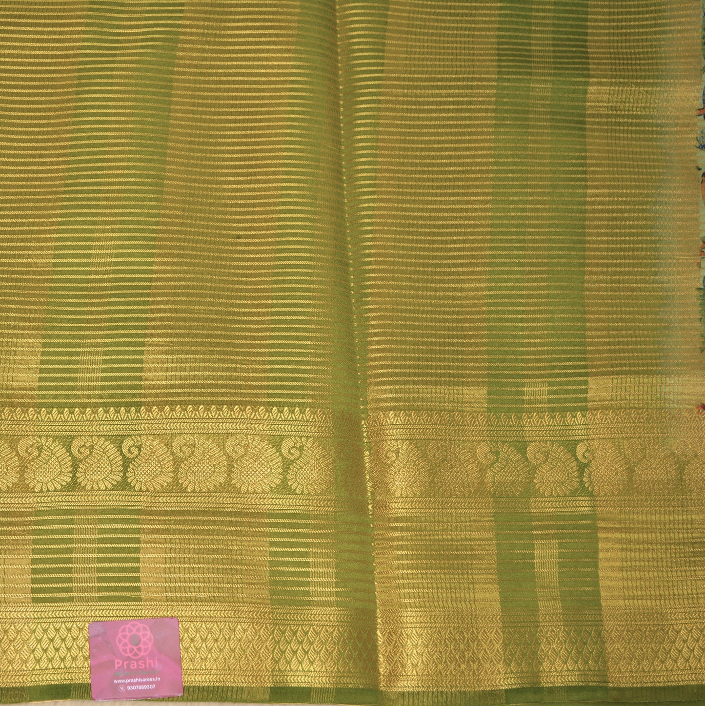 Pista green semi mysore crepe kalamkari saree