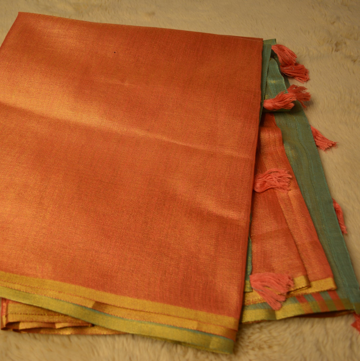 Orange khadi tissue saree