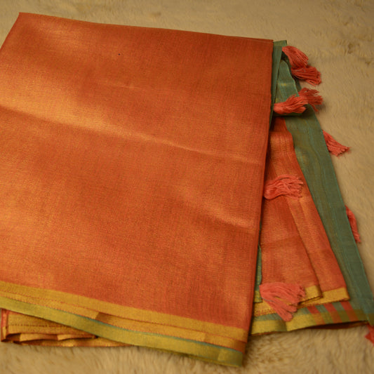 Orange khadi tissue saree