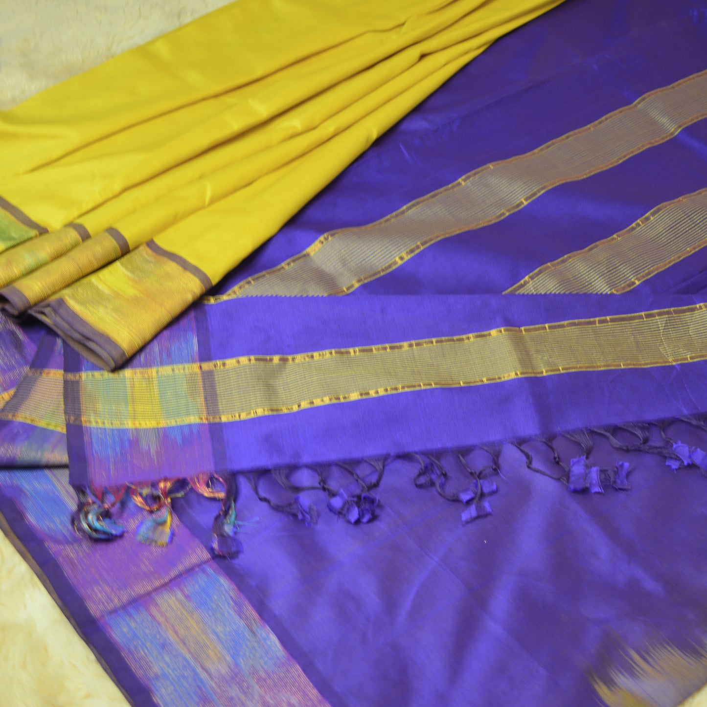 Yellow and blue venkatagiri silk cotton saree