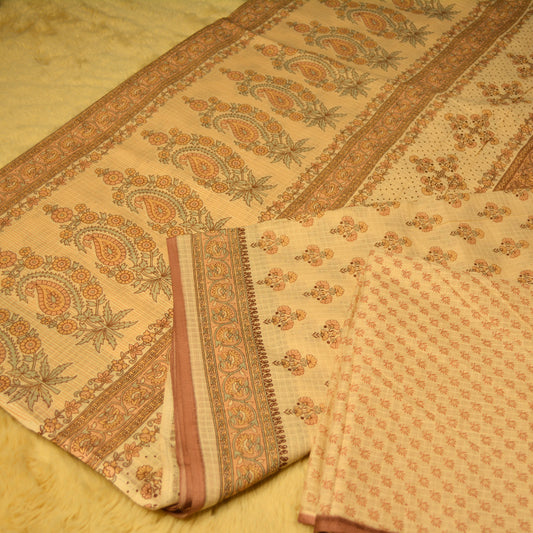 Pastel orange handblock printed saree