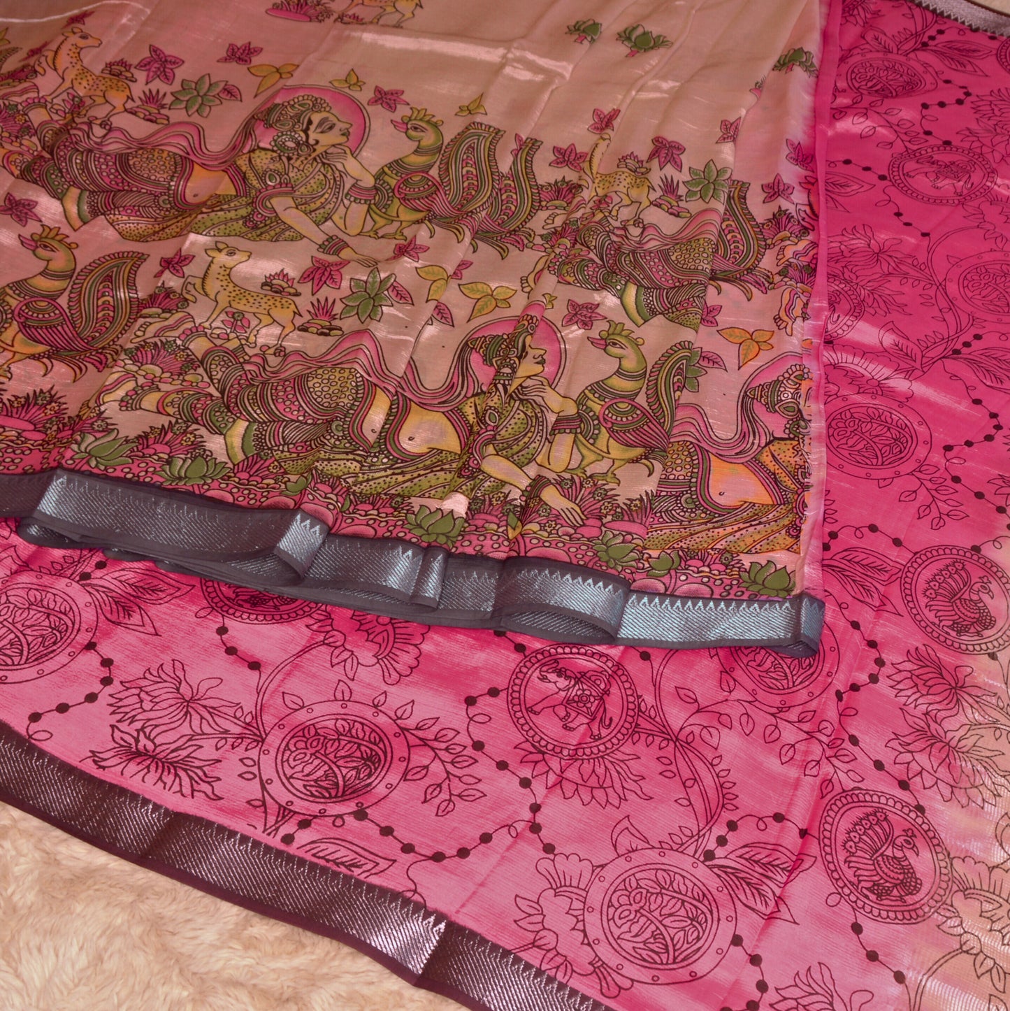 pink pure mangalagiri silk half n half saree