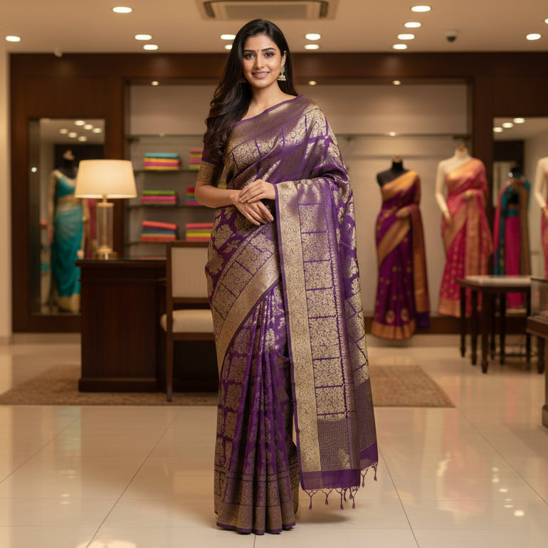 Purple pure handloom soft silk saree