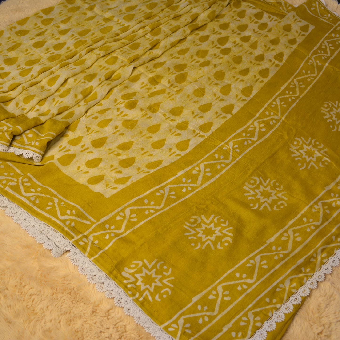 Mustard yellow maslin cotton saree