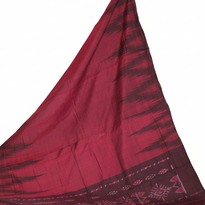 Maroon Handloom manibanbandha ikkat cotton saree