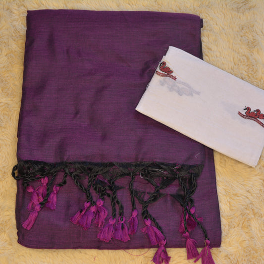 purple khadi cotton saree-kalmakri blouse