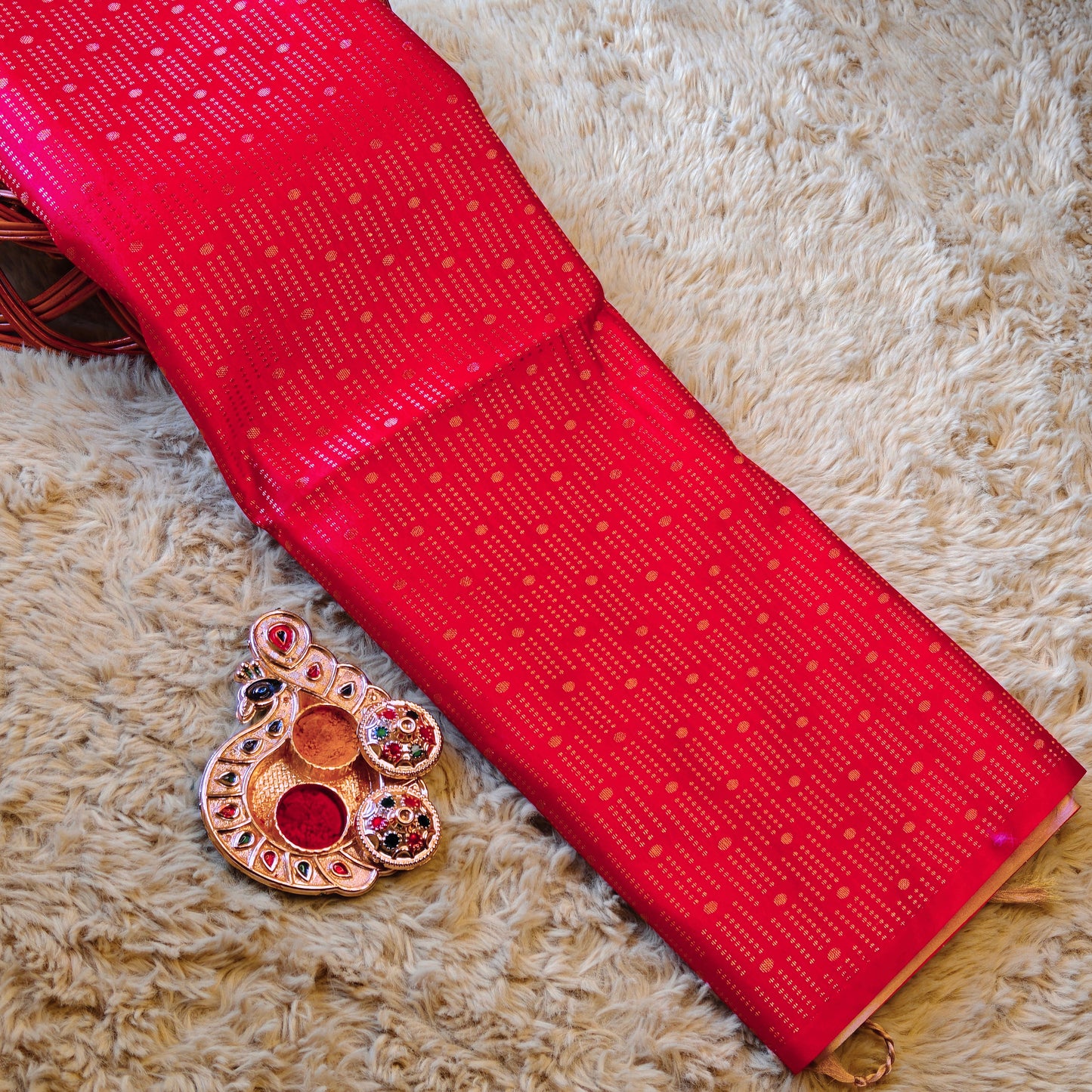 Red soft silk brocade saree