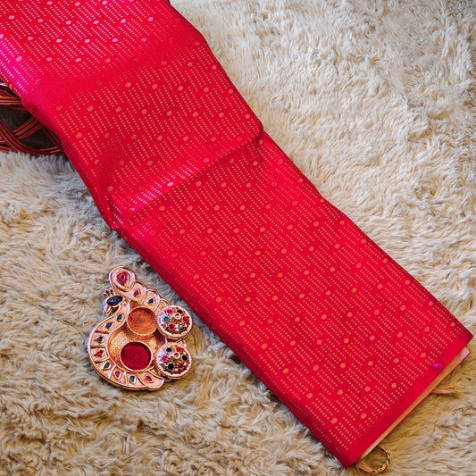 Red soft silk brocade saree