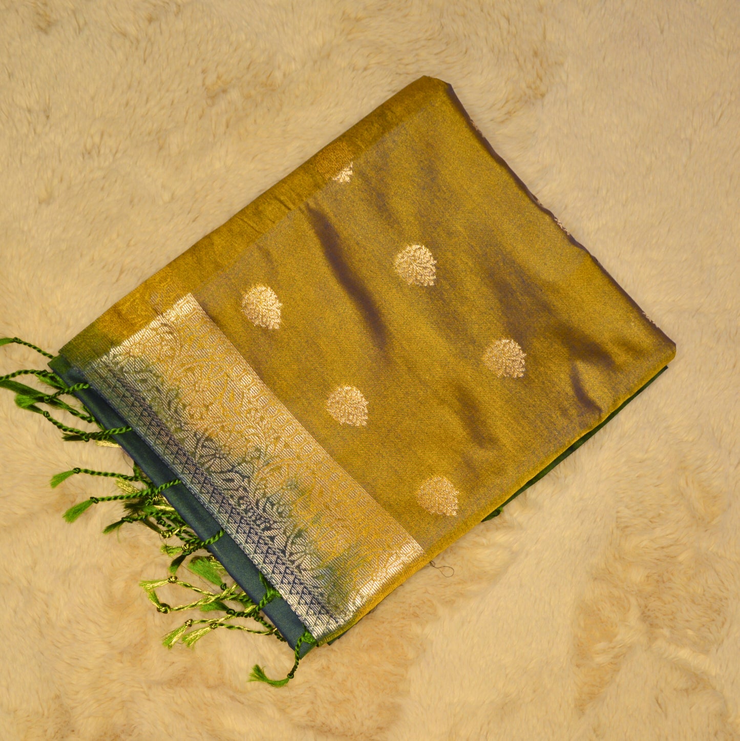 MUSTARED and green semi silk saree
