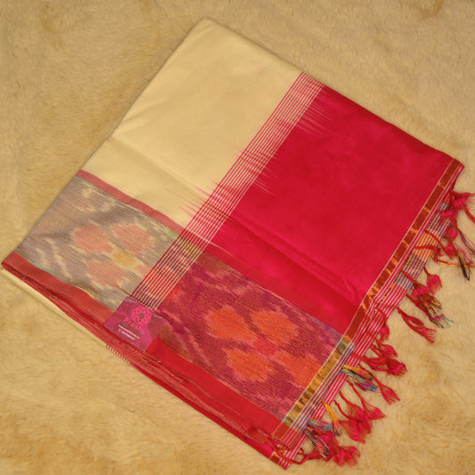 Half white and pink venkatagiri silk cotton saree