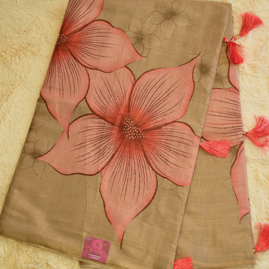 Beige colour soft tissue saree