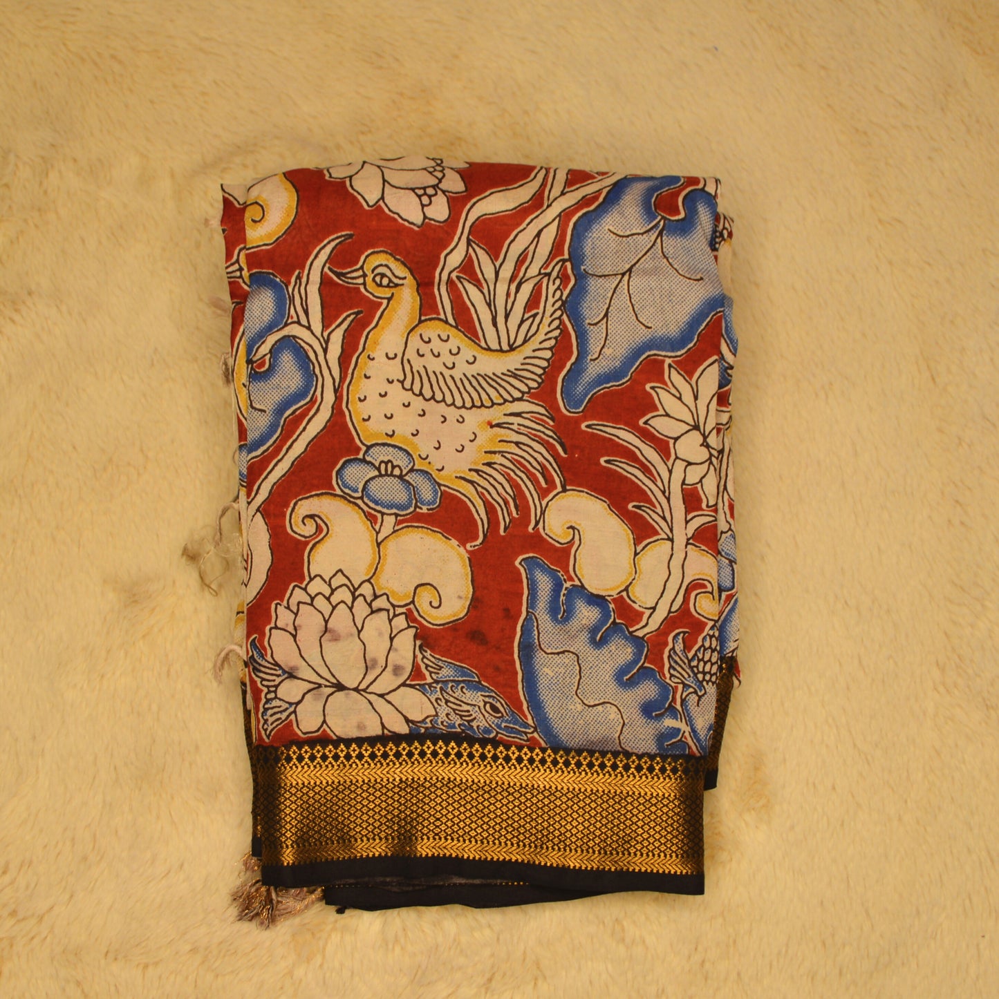 Red and black nizam border kalamkari silk saree