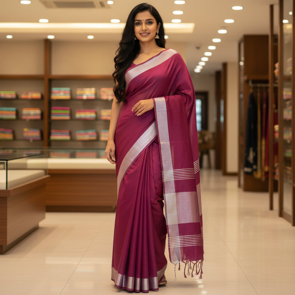 Magenta khadi cotton saree