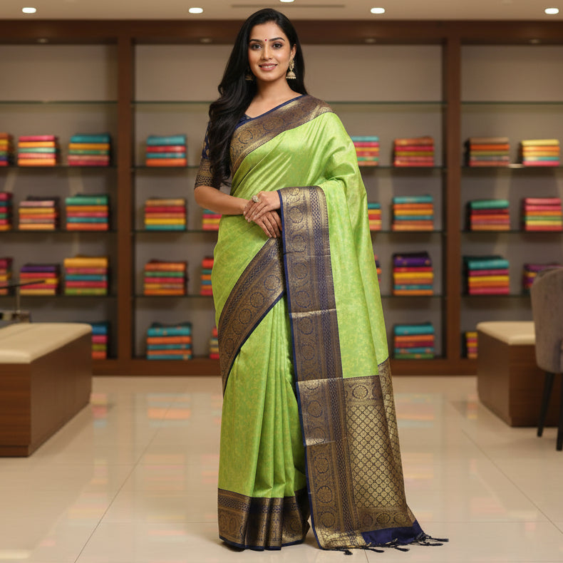 Green with blue tissue silk saree