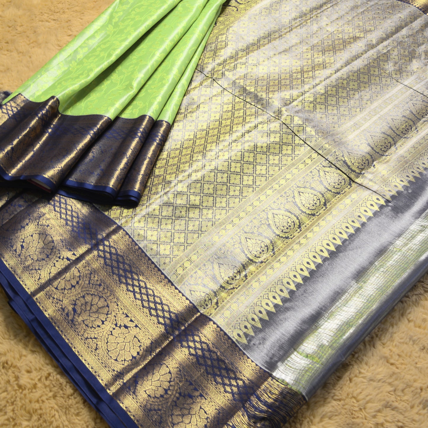 Green with blue tissue silk saree