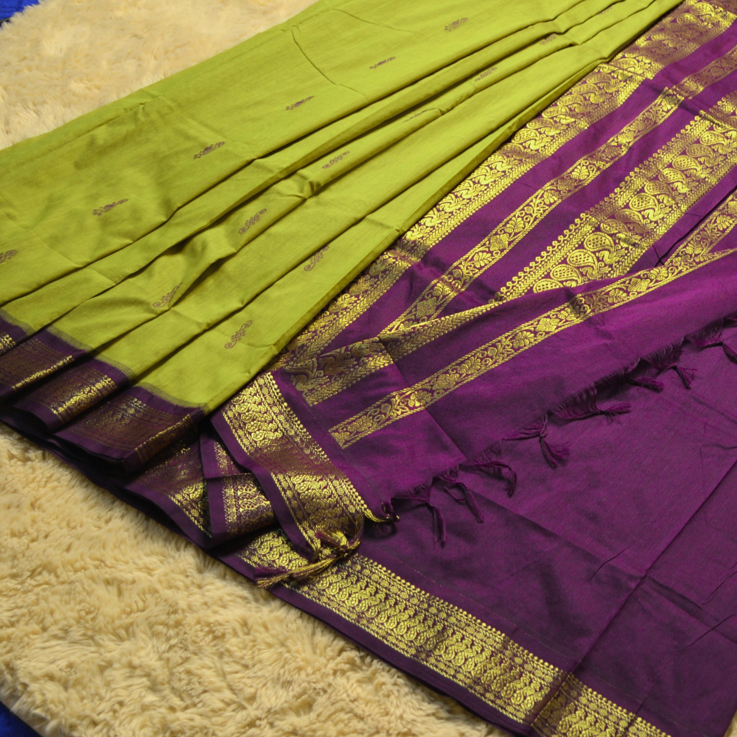 Parrot green  kalyani cotton border saree