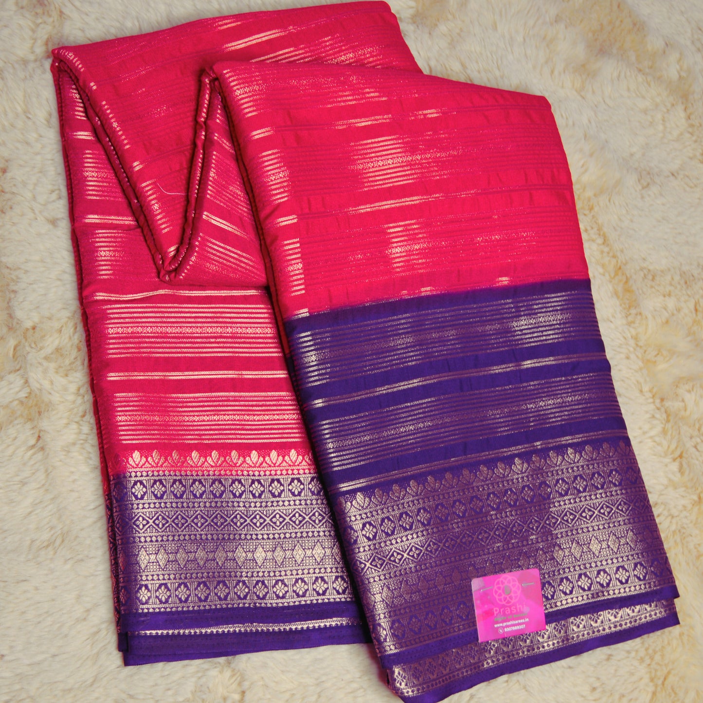 Pink and purple semi mysore crepe saree