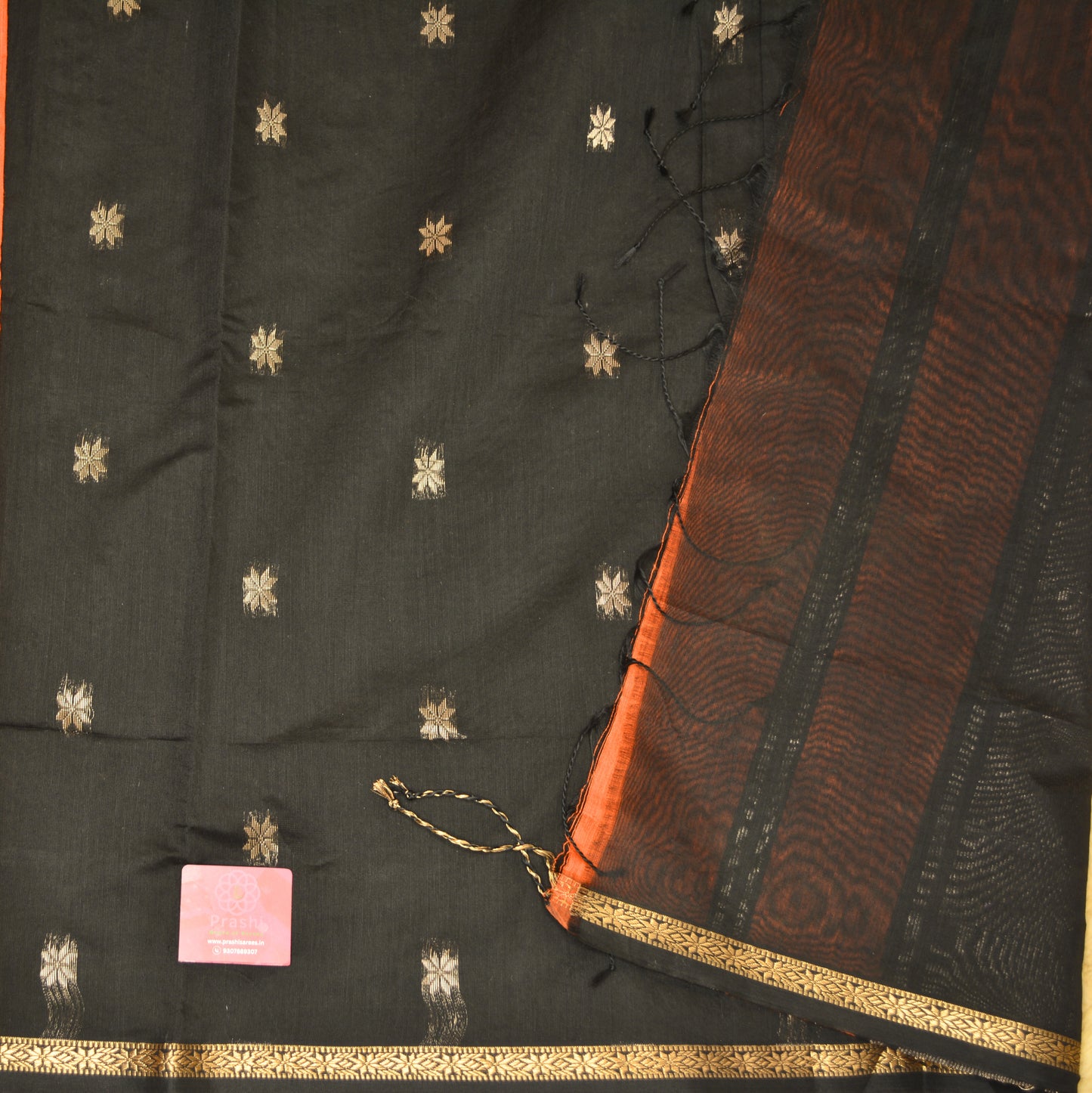 Orange maheshwari silk cotton saree