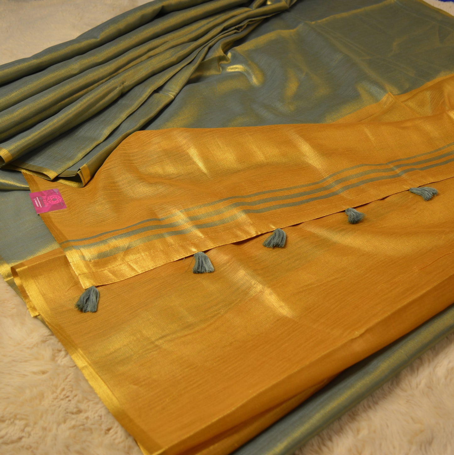Blue khadi tissue saree