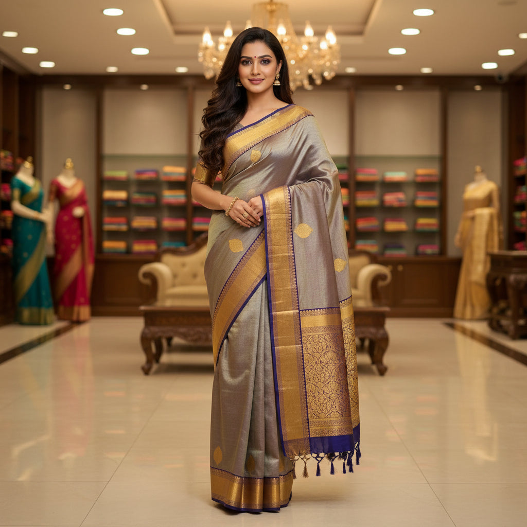 Grey and purple semi soft silk saree