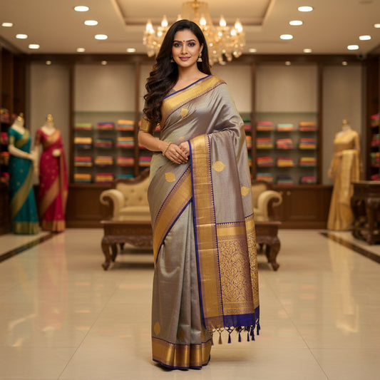 Grey and purple semi soft silk saree