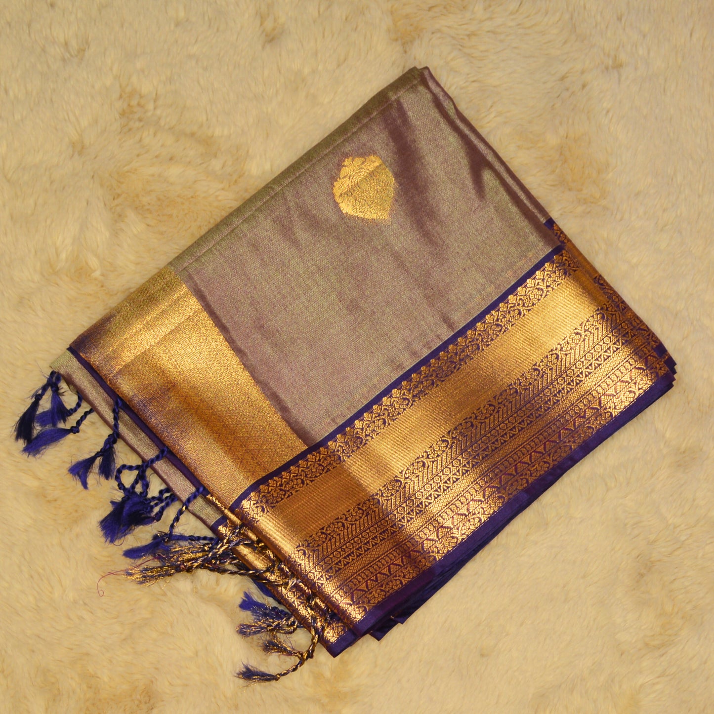 Grey and purple semi soft silk saree