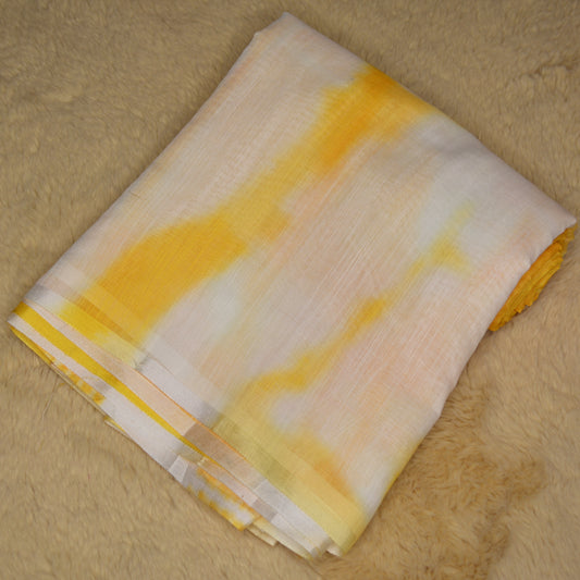 Yellow with white linen shibori print saree