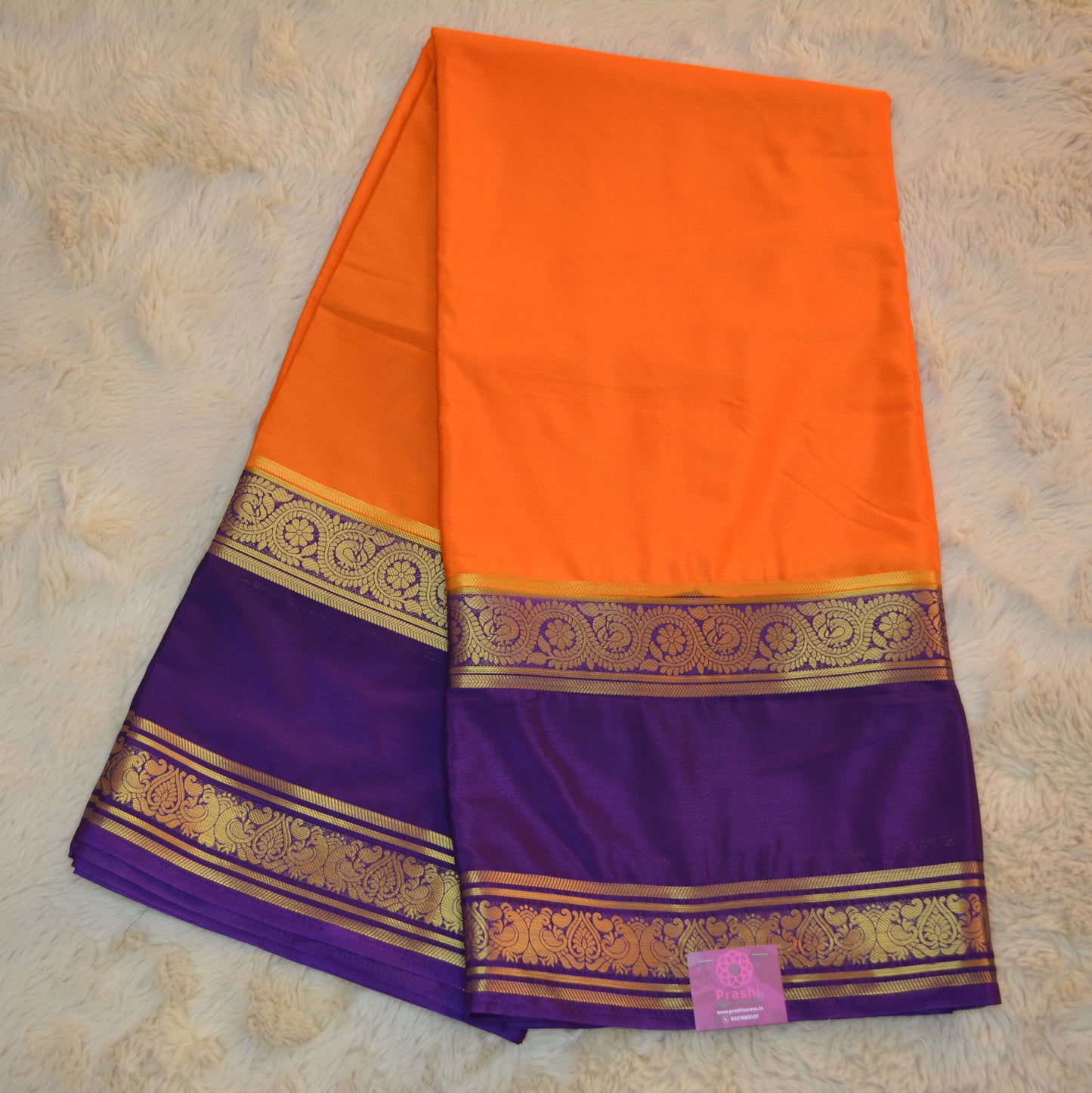 Orange with purple semi mysore crepe bentex