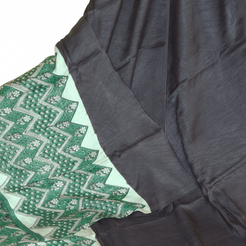 Black ajrakh handblock printed pure Modal silk saree