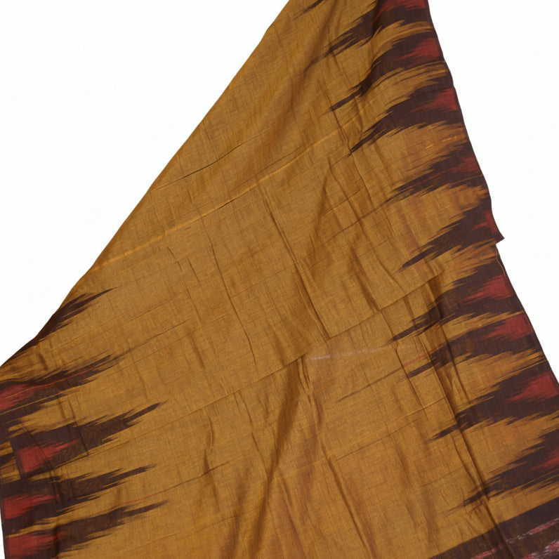 Mustard Handloom manibanbandha ikkat cotton saree