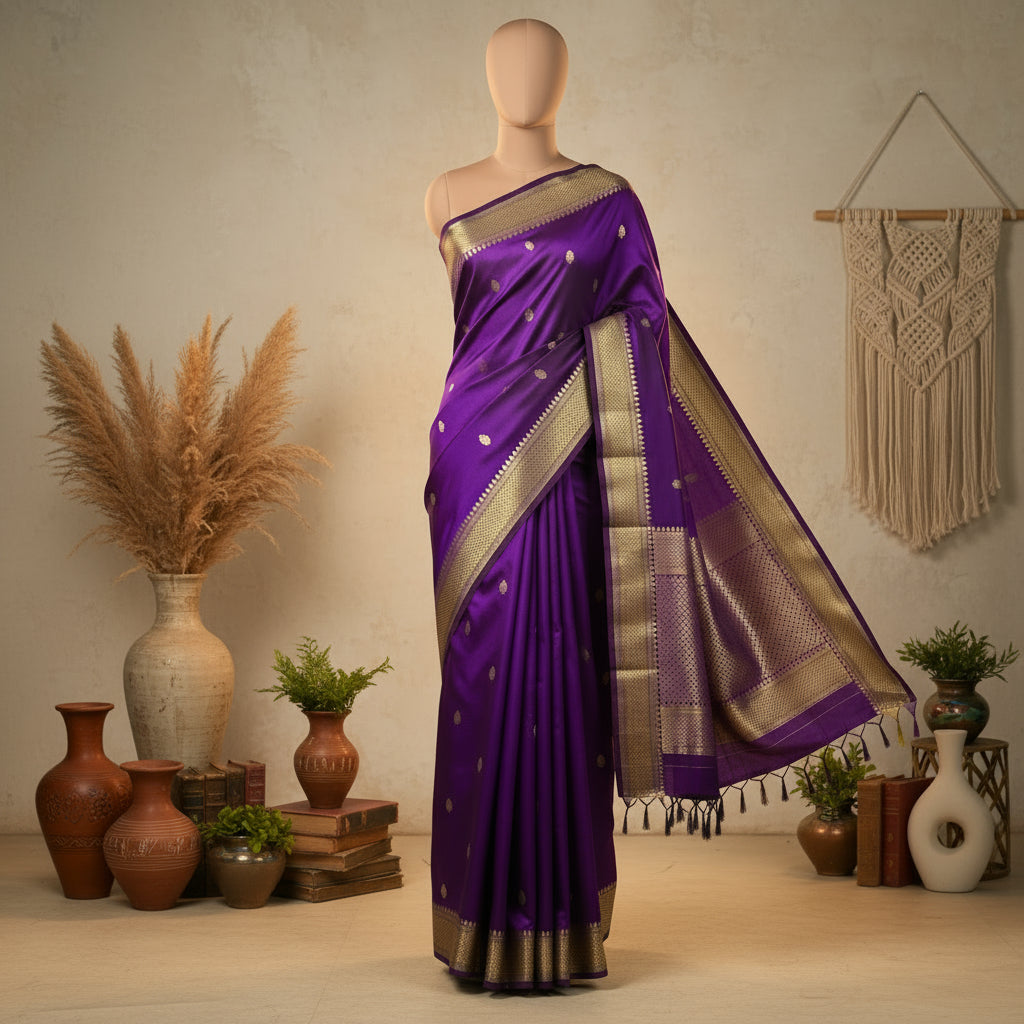 Purple handloom kalyani cotton saree