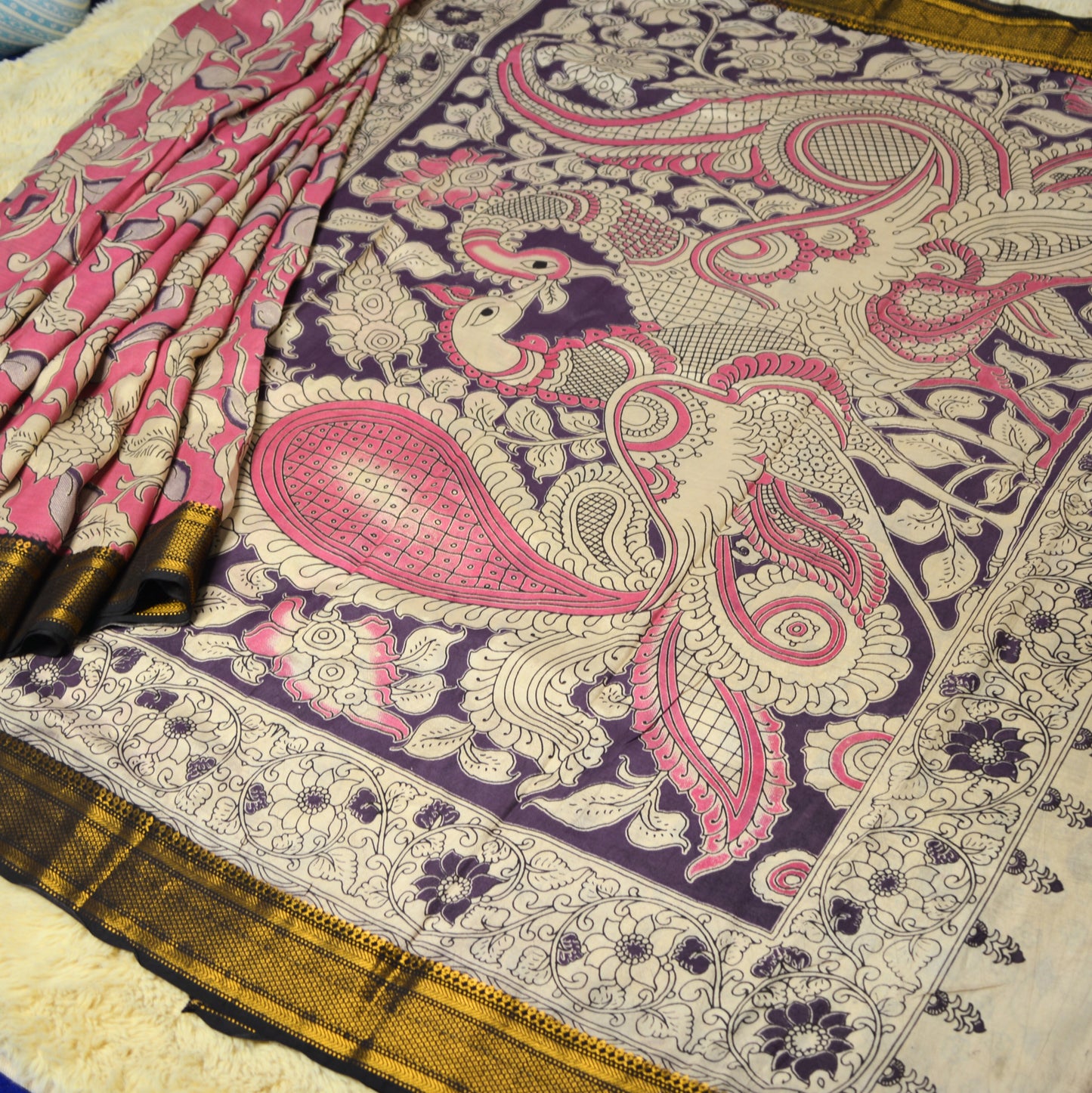Baby pink and kalamkari silk saree