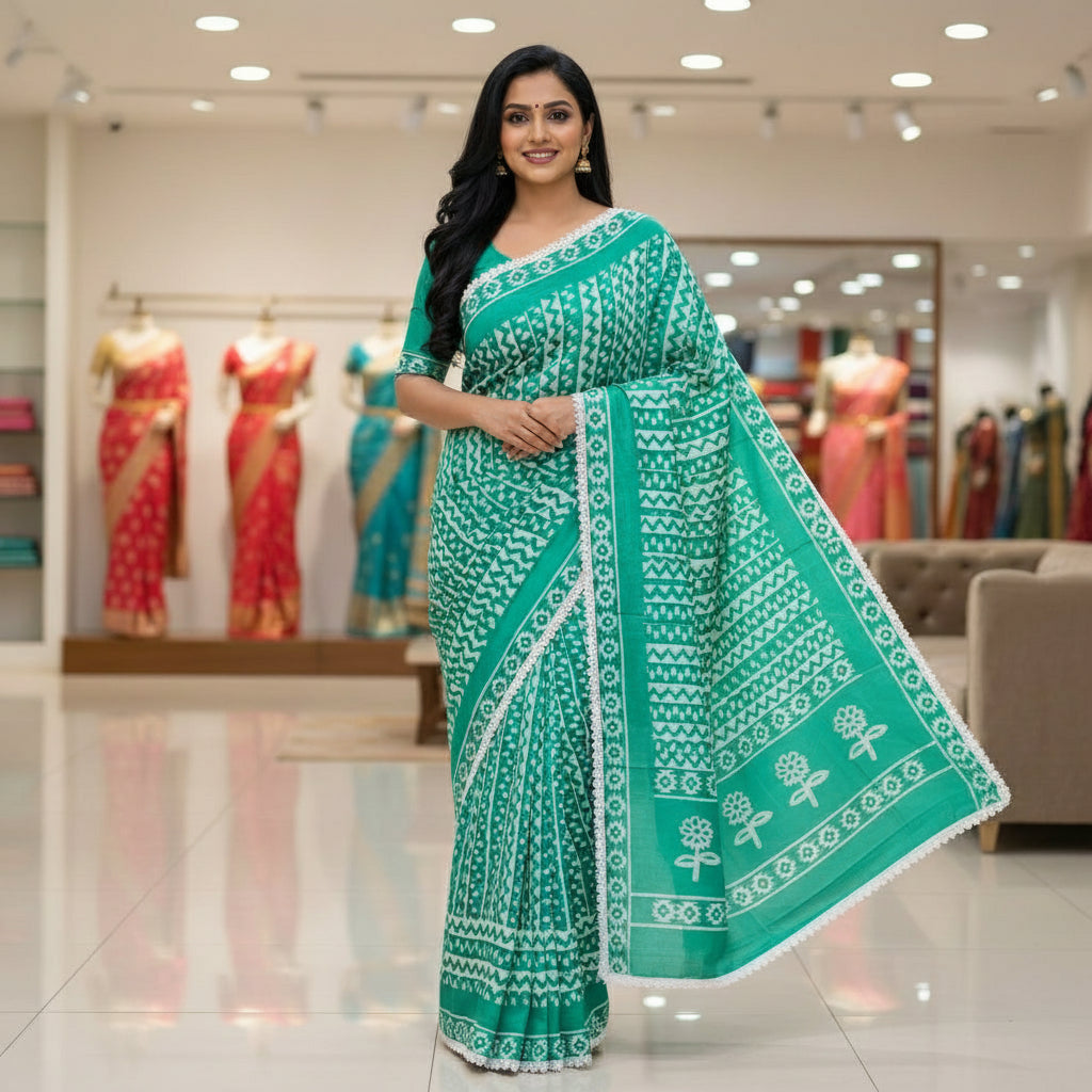 Rama green maslin cotton saree
