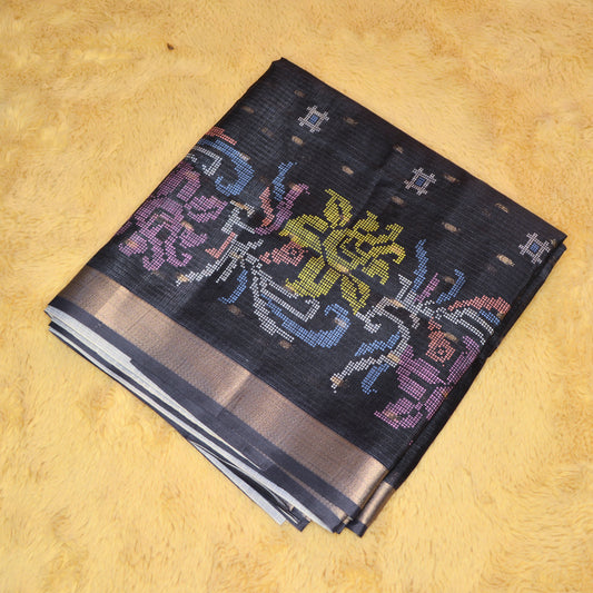 Navy blue kota digital print saree