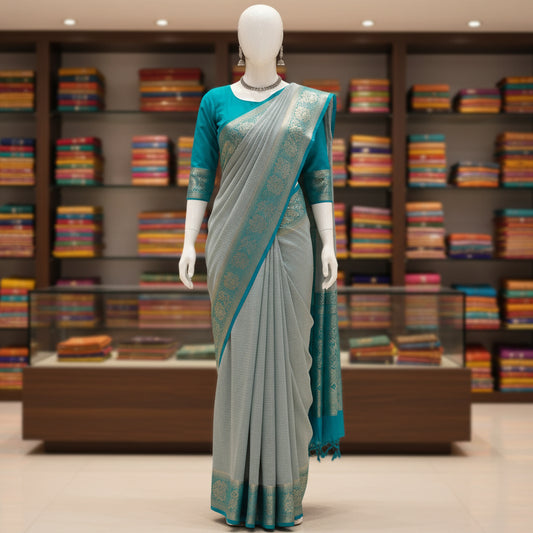Pastel blue viscose georgette saree