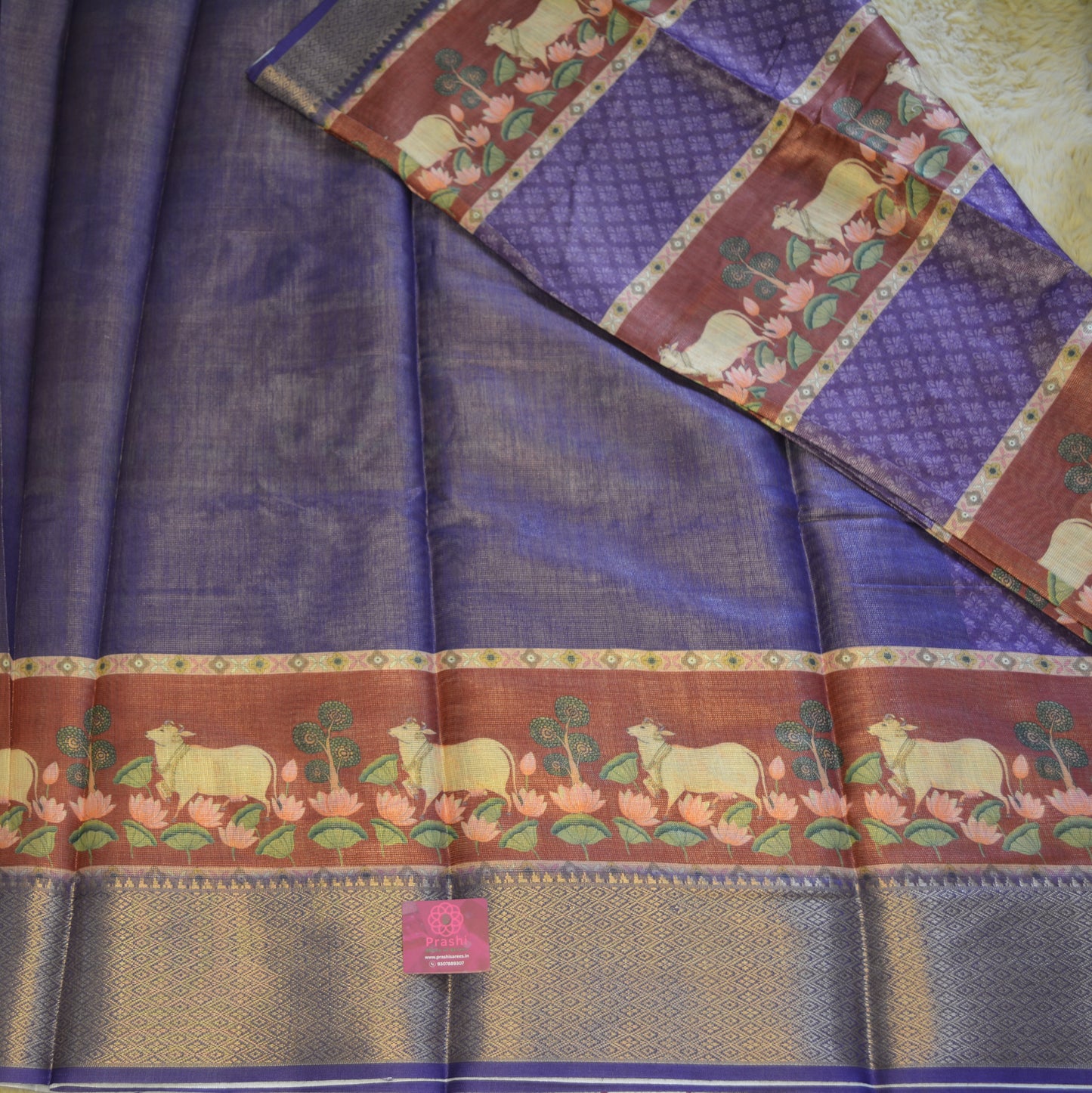 Purple cotton blend kalamkari saree