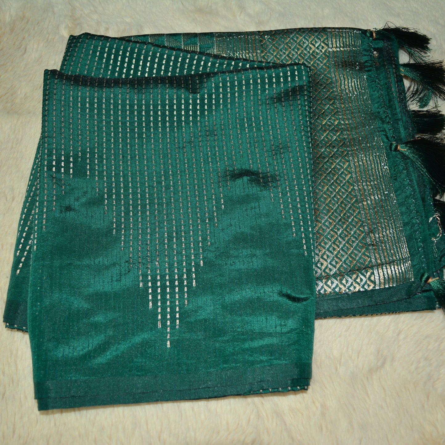 Bottle green semi silk saree