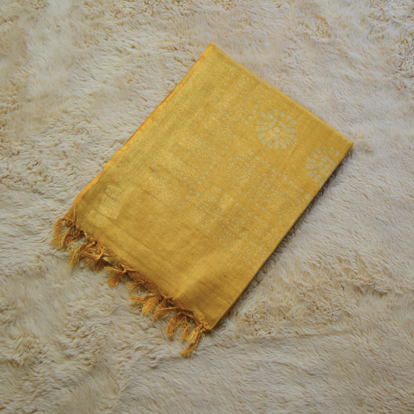Yellow moonga silk batik printed saree