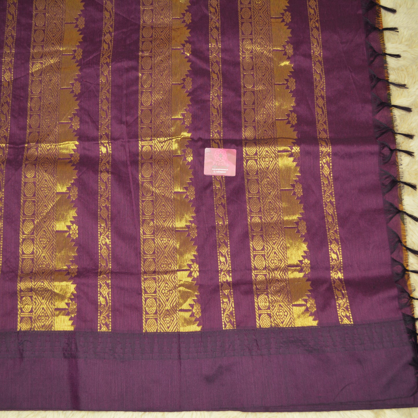 dark orange and purple contrast kalyani cotton digital print saree